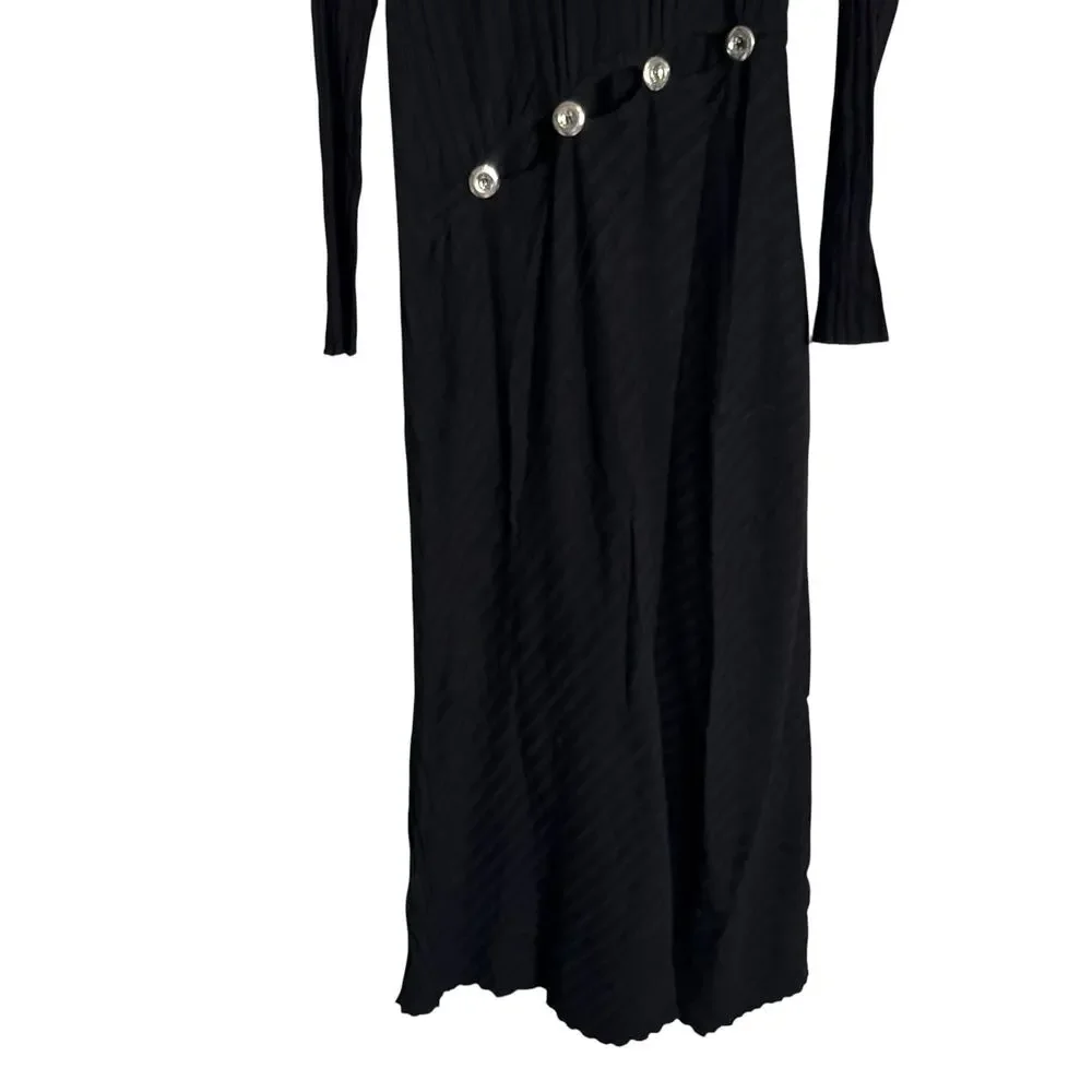 Simon Miller Simm Black Long Sleeve Asymmetric Cut Out Sweater Maxi Dress XL - Picture 9 of 13